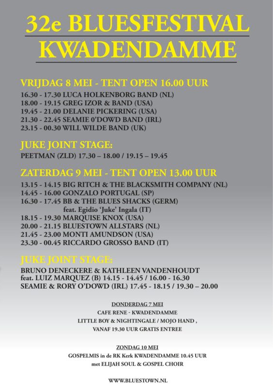 32e Kwadendamme Bluesfestival - timetable